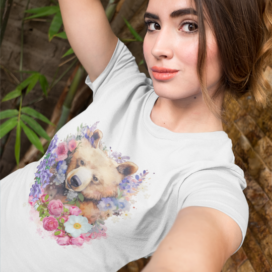 Bear Floral T-shirt T-Shirt Printify