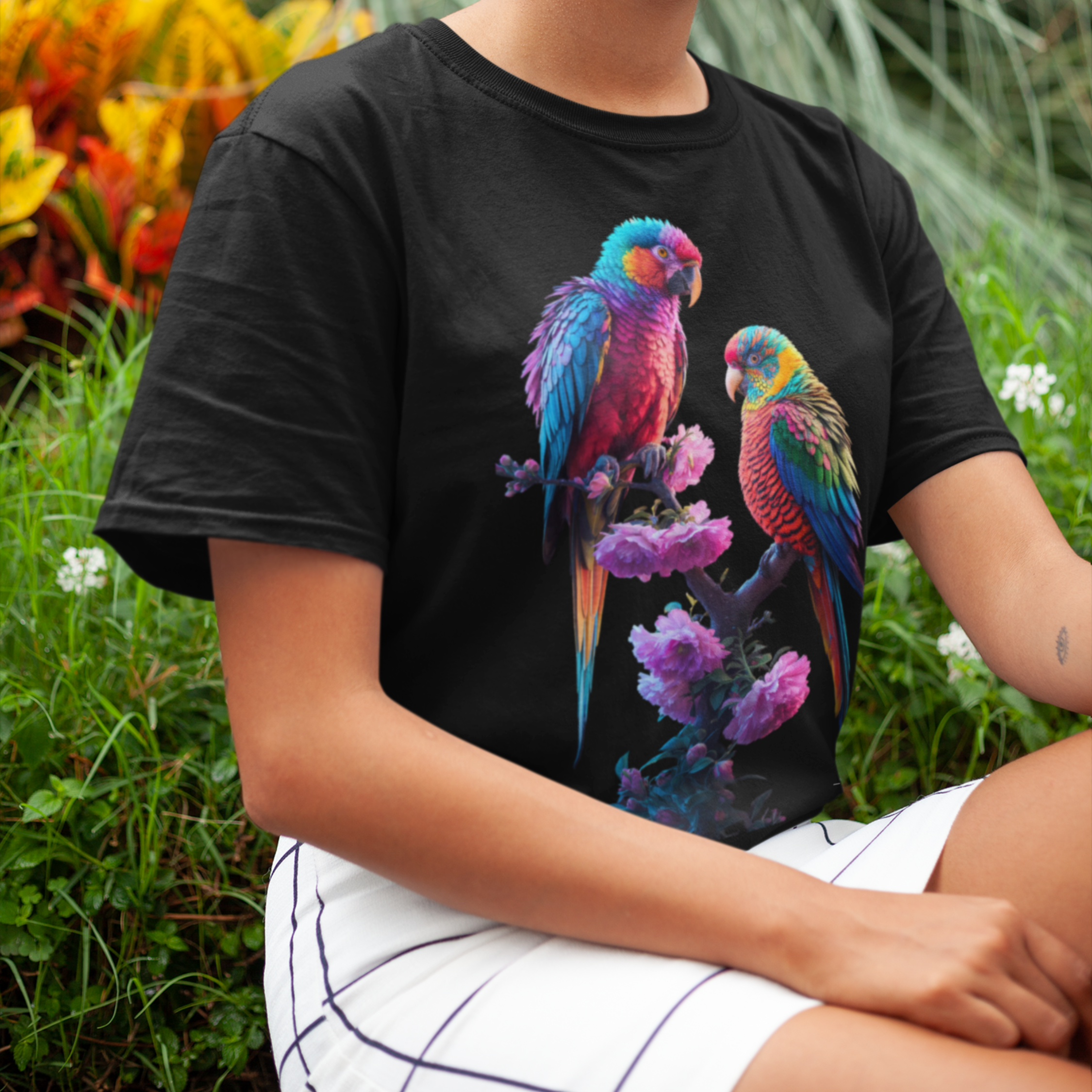 Tropical Parrot Unisex Tee - Vibrant and Modern T-shirt T-Shirt Printify Black L