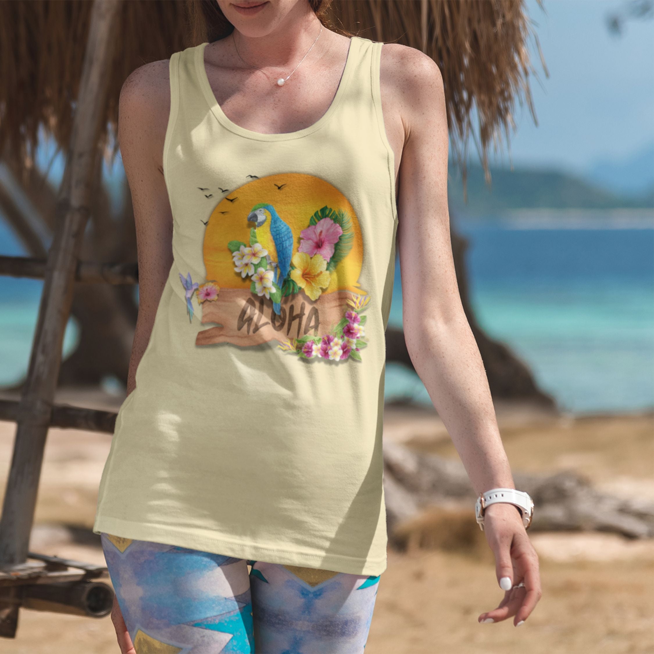 Tropical Parrot Aloha Tank Top Tank Top Printify Butter M