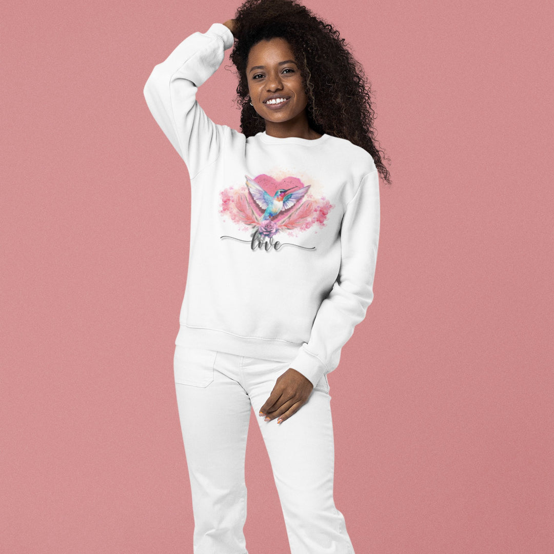 Romantic Hummingbird Love Sweatshirt Sweatshirt Printify White M