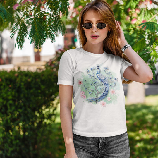 Peacock Floral T-shirt T-Shirt Printify White S