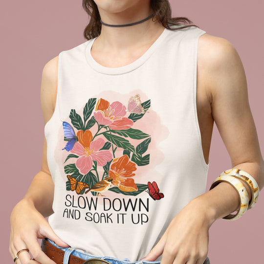 Floral Tank Top - Slow Down and Soak It Up Tank Top Printify White S