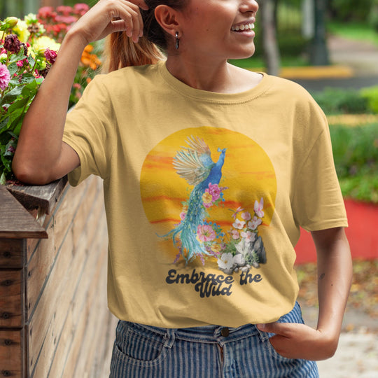 Peacock Boho-Chic T-shirt Embrace the Wild T-Shirt Printify Citrus M