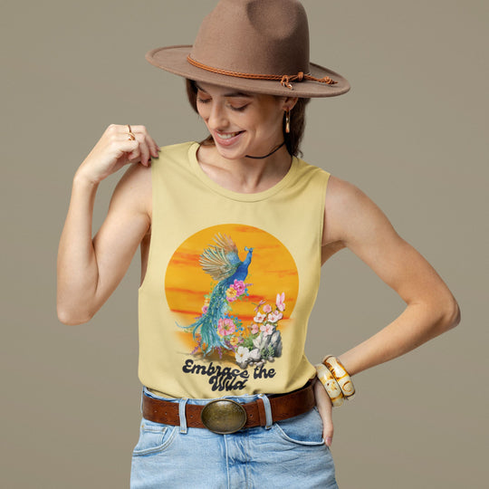 Boho-Chic Tank Top - Embrace the Wild, Peacock and Flower Tank Top Printify Butter S