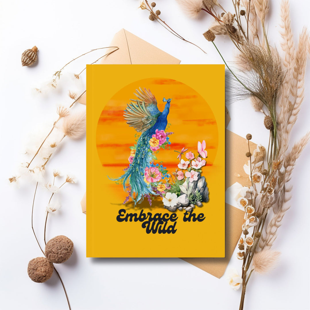 Hard Backed Journal - Boho-Chic Peacock Sunset Flower 'Embrace the Wild' Paper products Printify Blank 5.2" x 7.4"