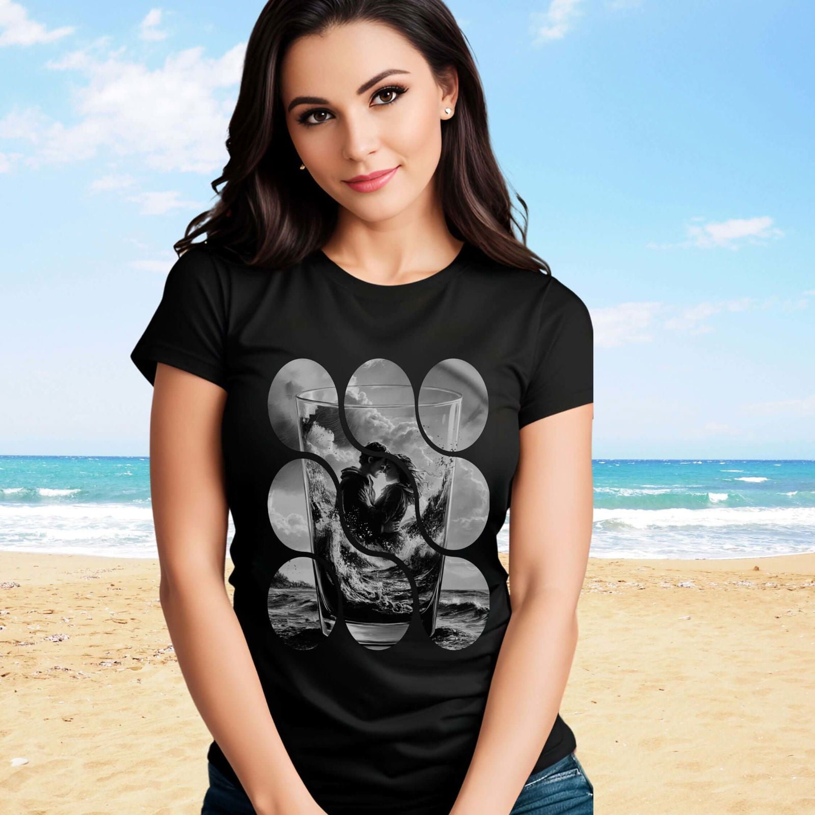 Ocean Love Story: Couples T-Shirt - "Ocean Embrace" T-Shirt Printify Black S