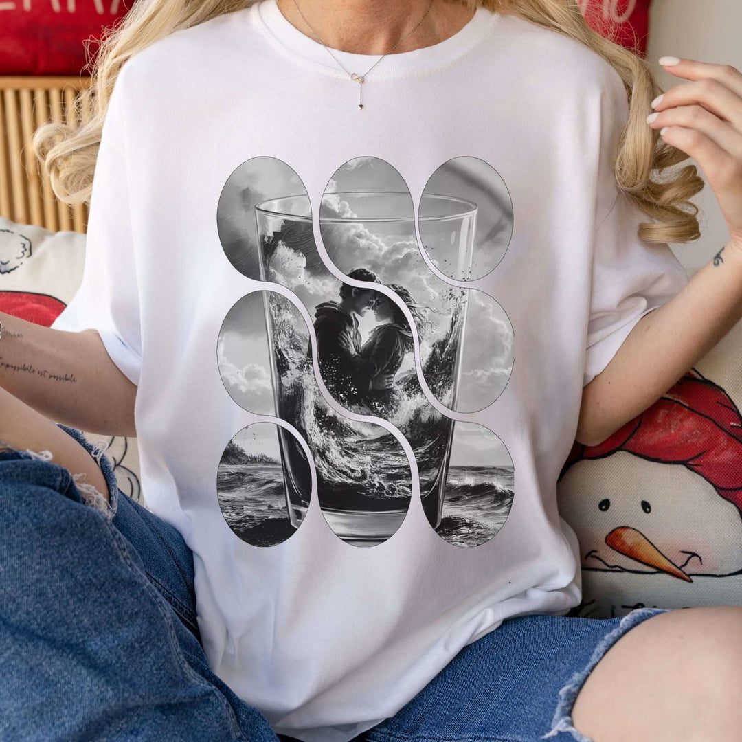 Ocean Love Story: Couples T-Shirt - "Ocean Embrace" T-Shirt Printify White L