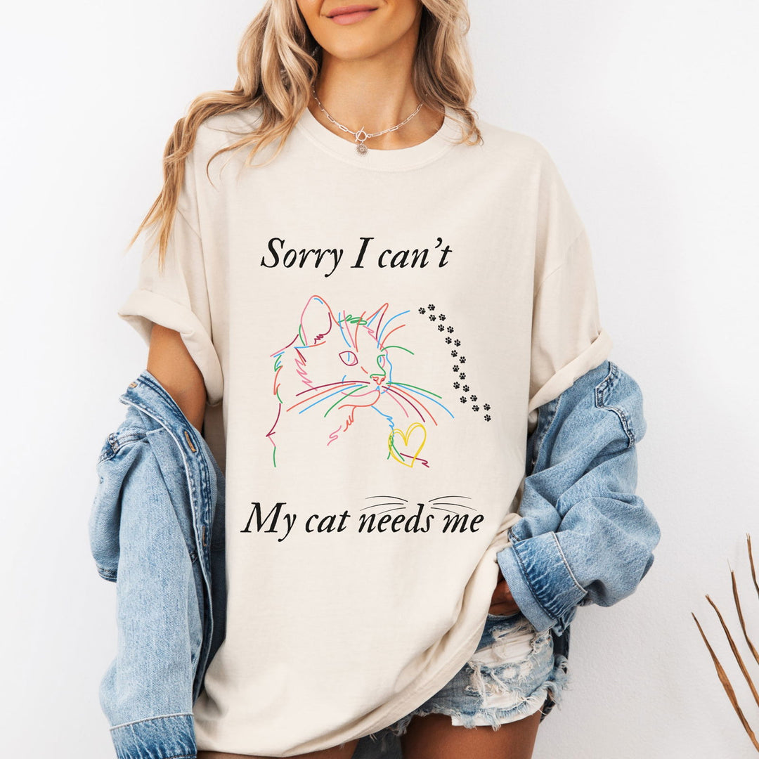 Cat Lover T-shirt - Sorry I can't My cat needs me T-Shirt Printify Ivory L