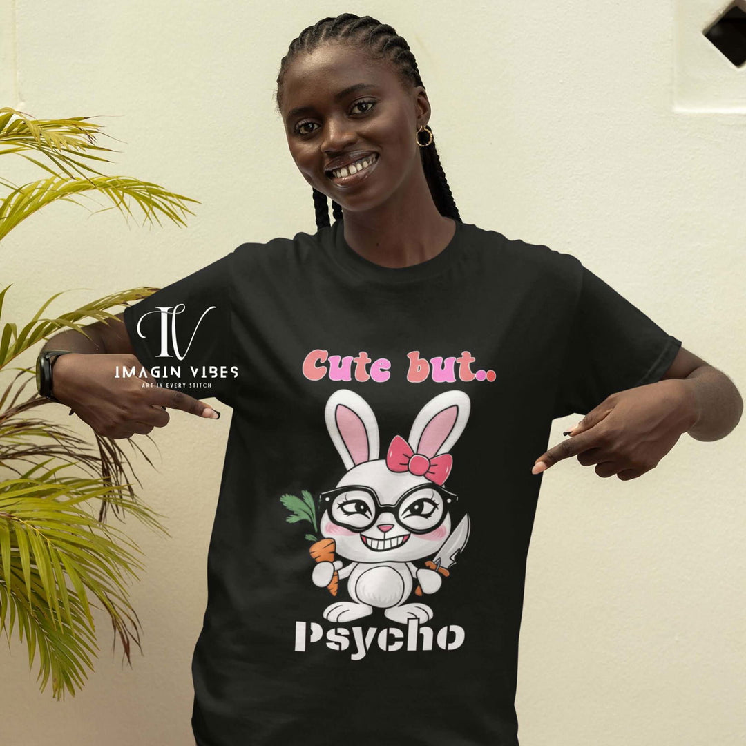 Bunny Cartoon Unisex T-shirt - Cute but Psycho T-Shirt Printify