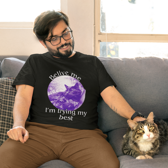 Cat Graphic T-Shirt 'Believe me I'm trying my best' T-Shirt Printify