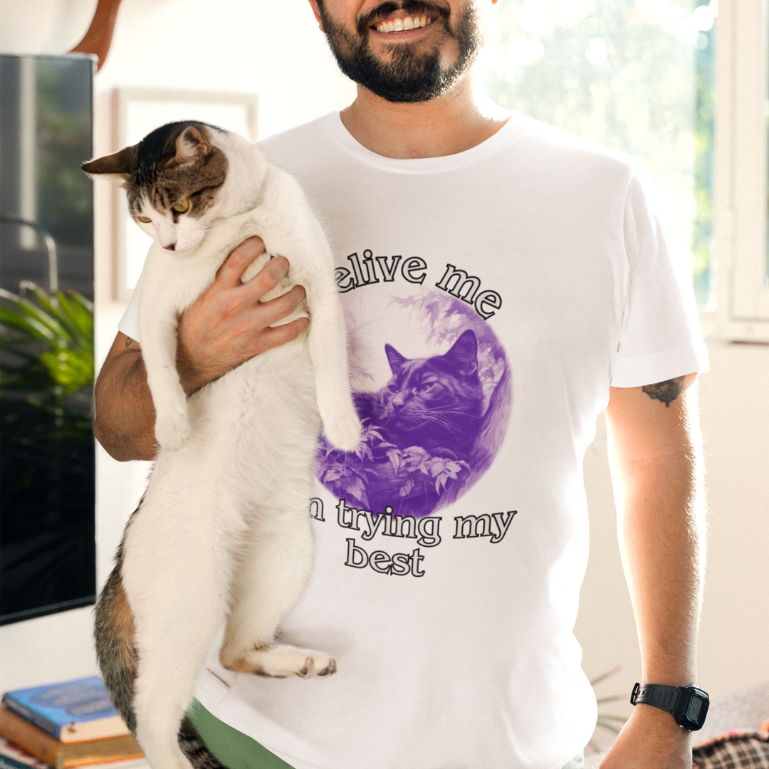 Cat Graphic T-Shirt 'Believe me I'm trying my best' T-Shirt Printify