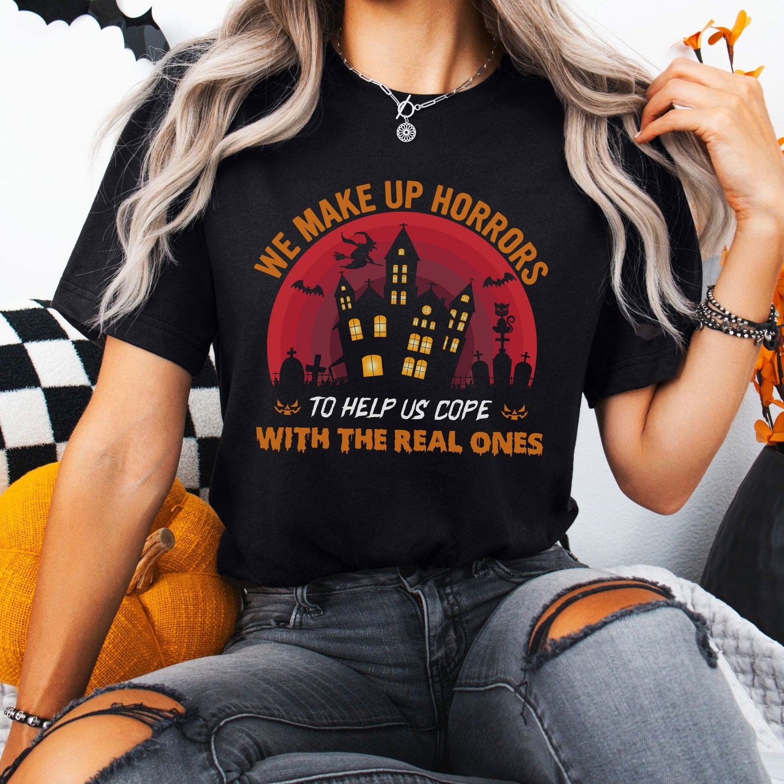 Halloween Haunted House T-shirt T-Shirt Printify Black M