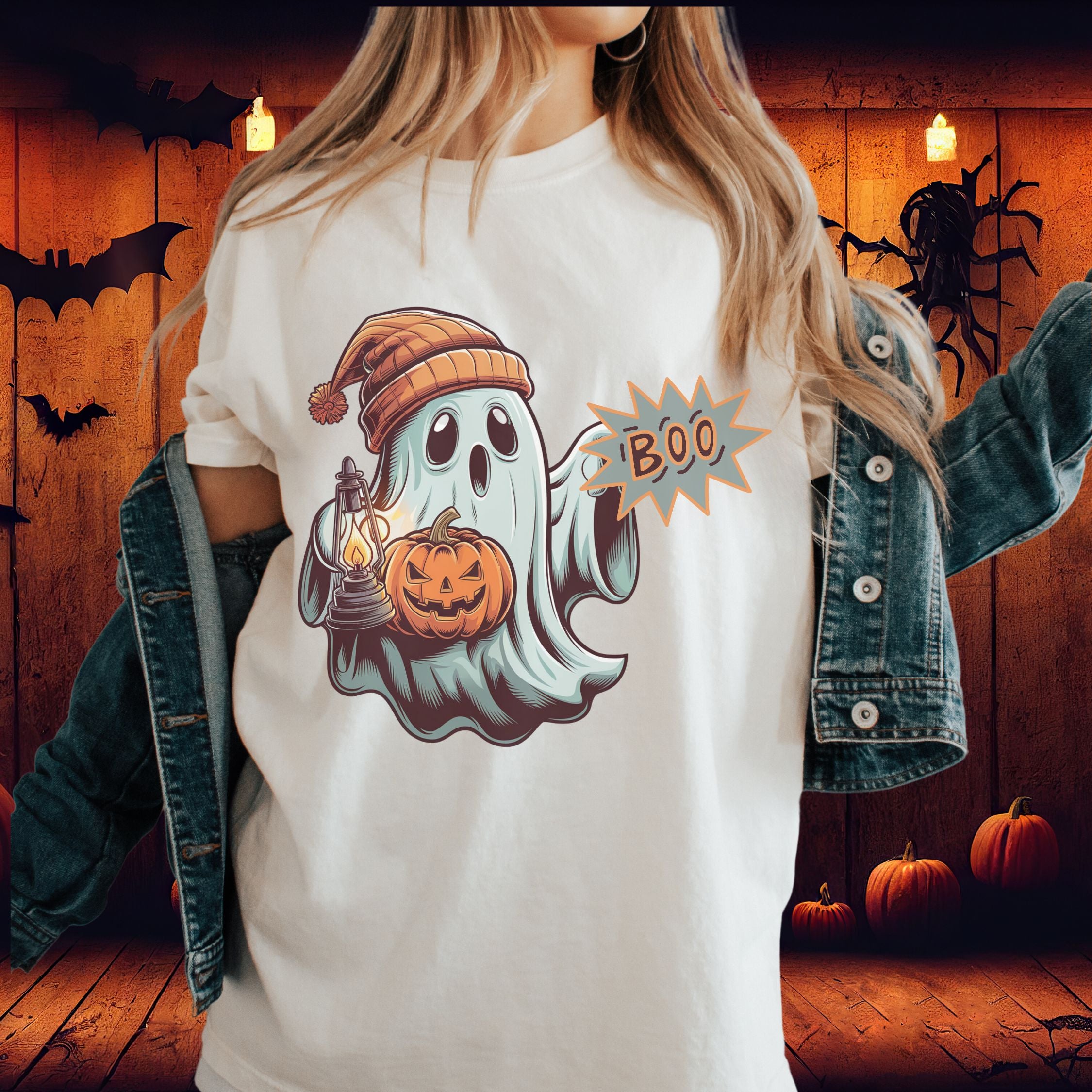 Boo! Cute Ghost Halloween T-Shirt T-Shirt Printify White L