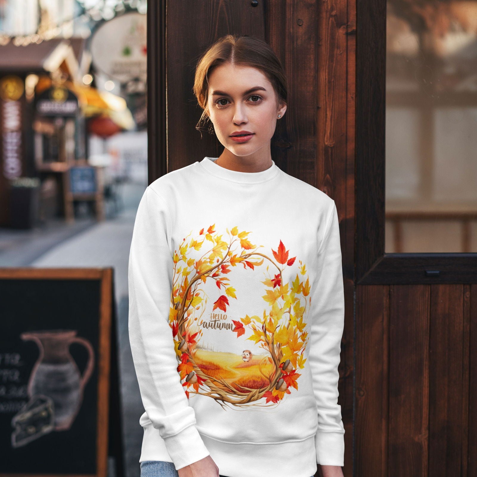 Hello Autumn Crewneck Sweatshirt Sweatshirt Printify