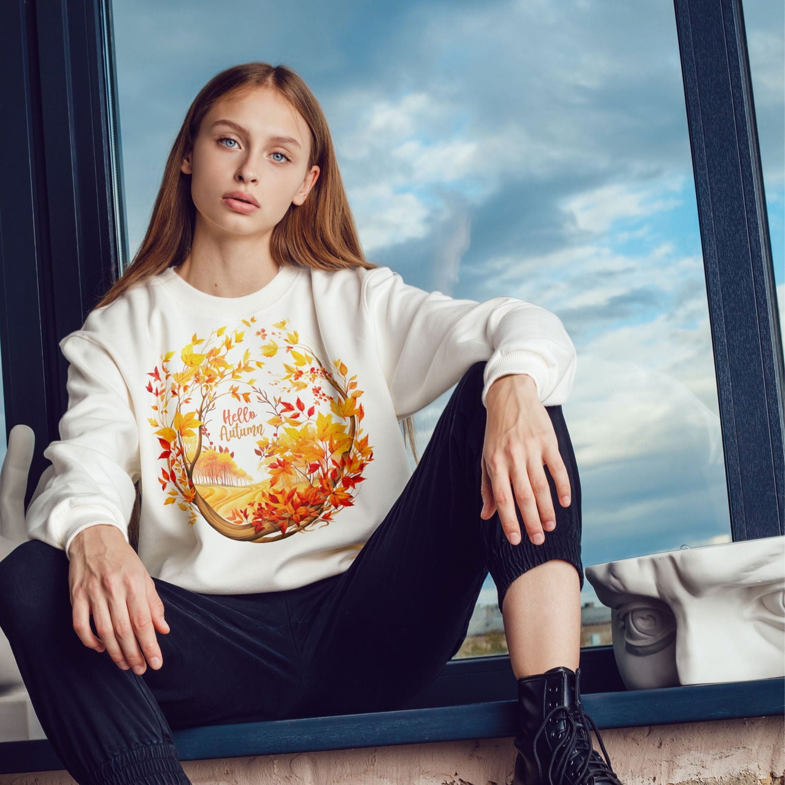 Autumn Wreath Sweatshirt Sweatshirt Printify L White