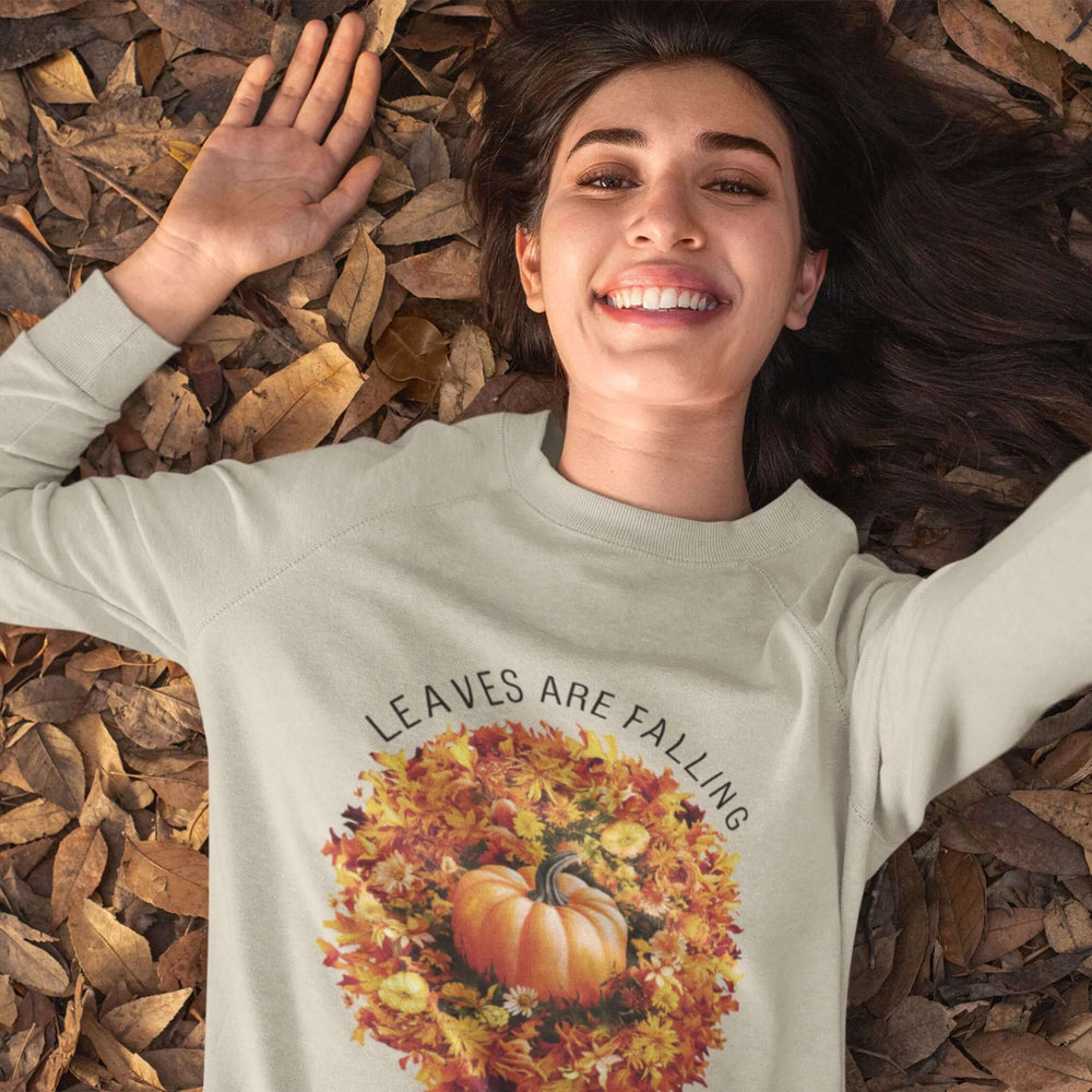 Fall Pumpkin Crewneck Sweatshirt - Leaves are Falling, Autumn is Calling Sweatshirt Printify M Sand