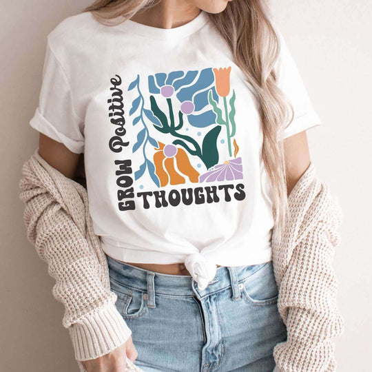 “Grow Positive Thoughts” Tee – Bold Blooms, Brighter Mindset T-Shirt Printify White M