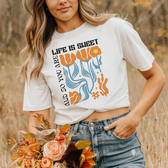 Floral Short Sleeve Tee - LIFE IS SWEET AND SO ARE YOU T-Shirt Printify White M