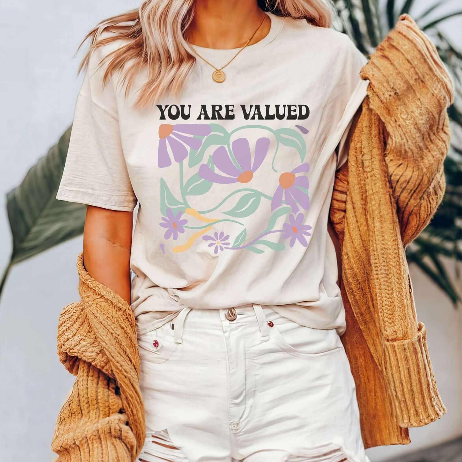 YOU ARE VALUED Boho Tee T-Shirt Printify Natural M