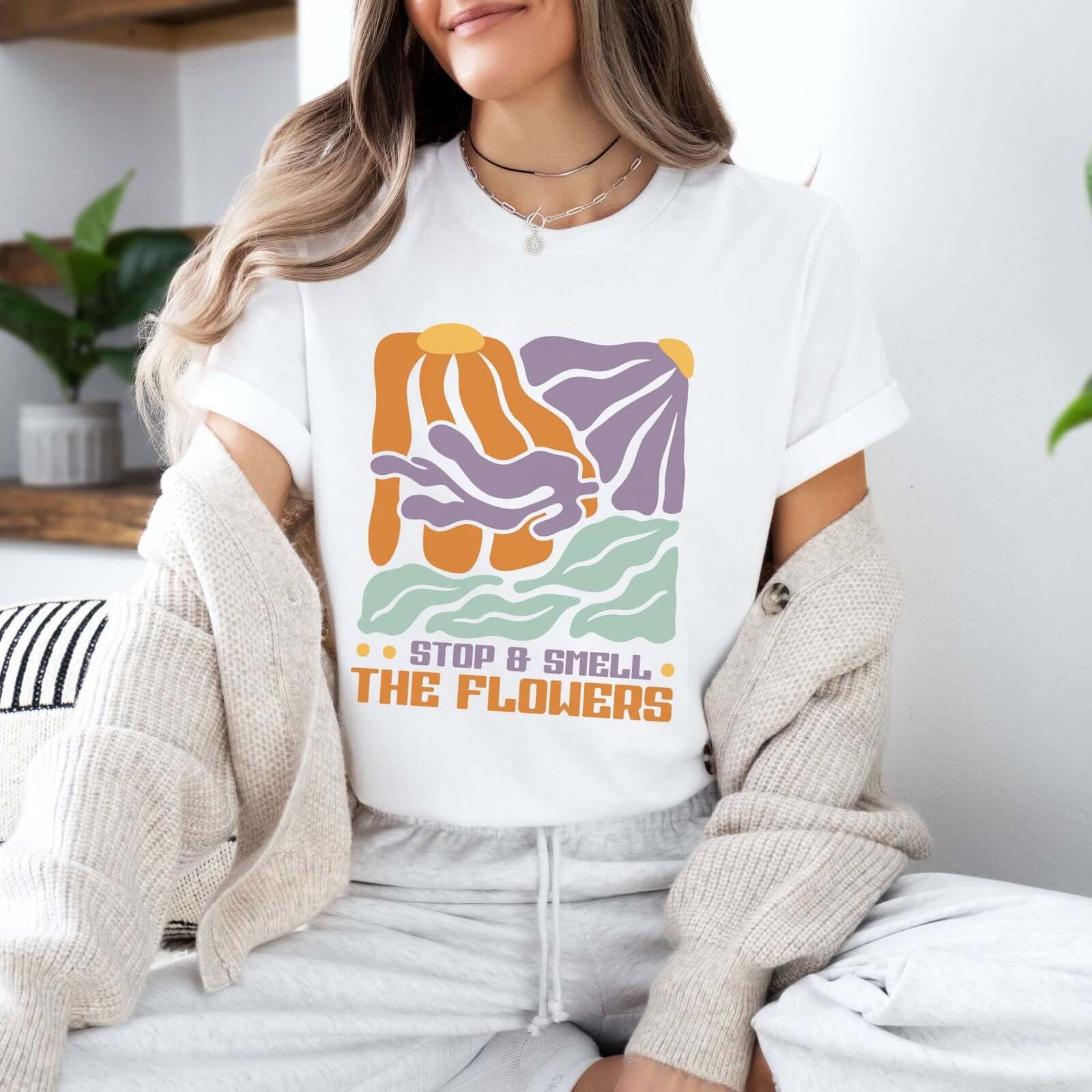 Boho Vibes T-Shirt - Stop & Smell the Flowers T-Shirt Printify