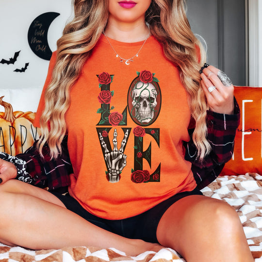 Love, Roses & Bones: Halloween T-Shirt T-Shirt Printify Burnt Orange L