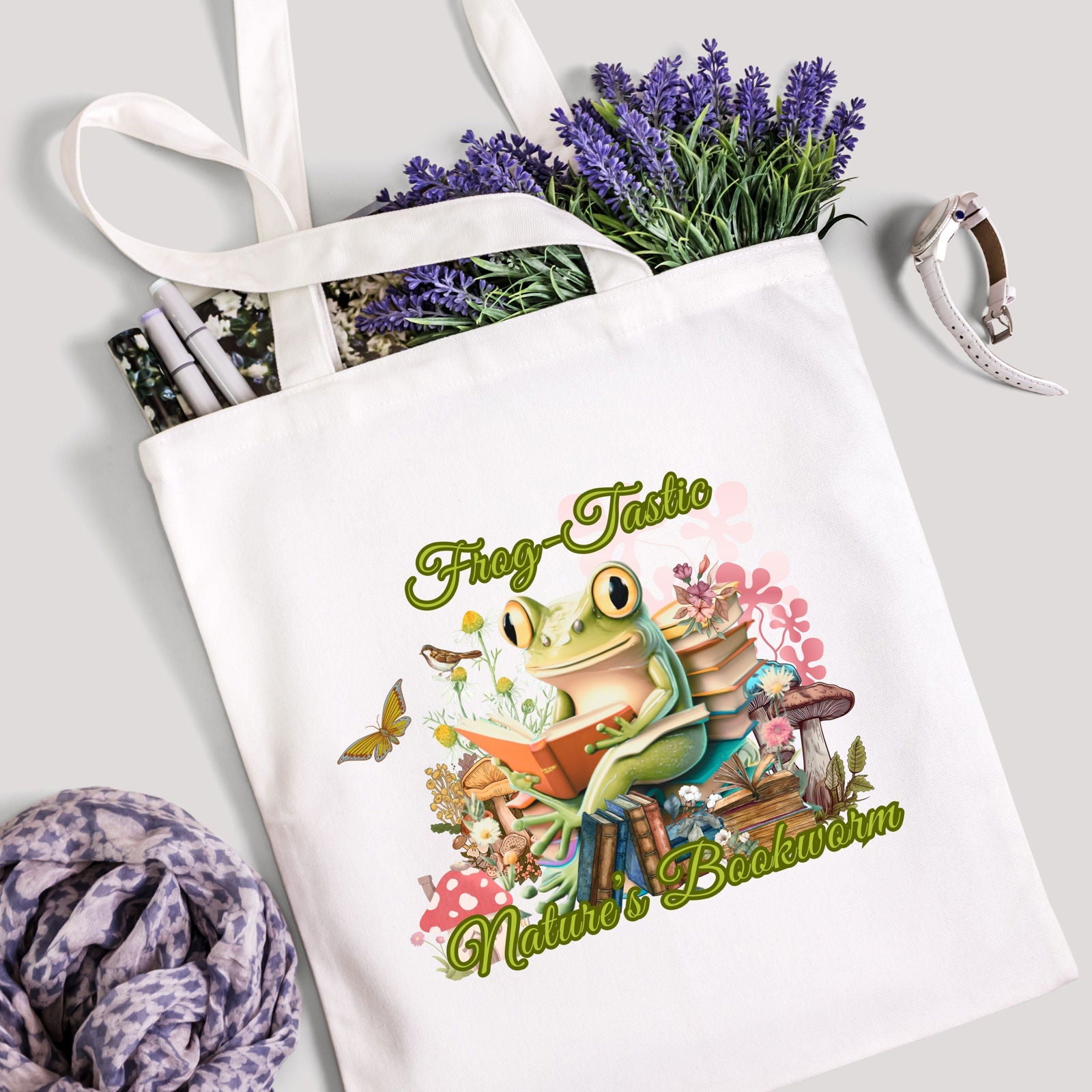 Bookish Frog Tote – Read, Relax, Repeat Bags Printify