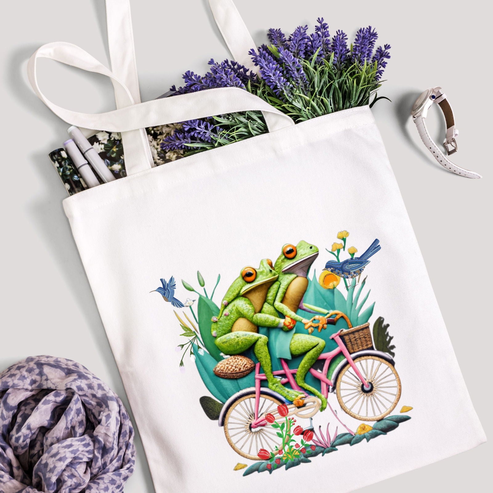Froggy Tandem Tote – Pedal into Whimsy Bags Printify