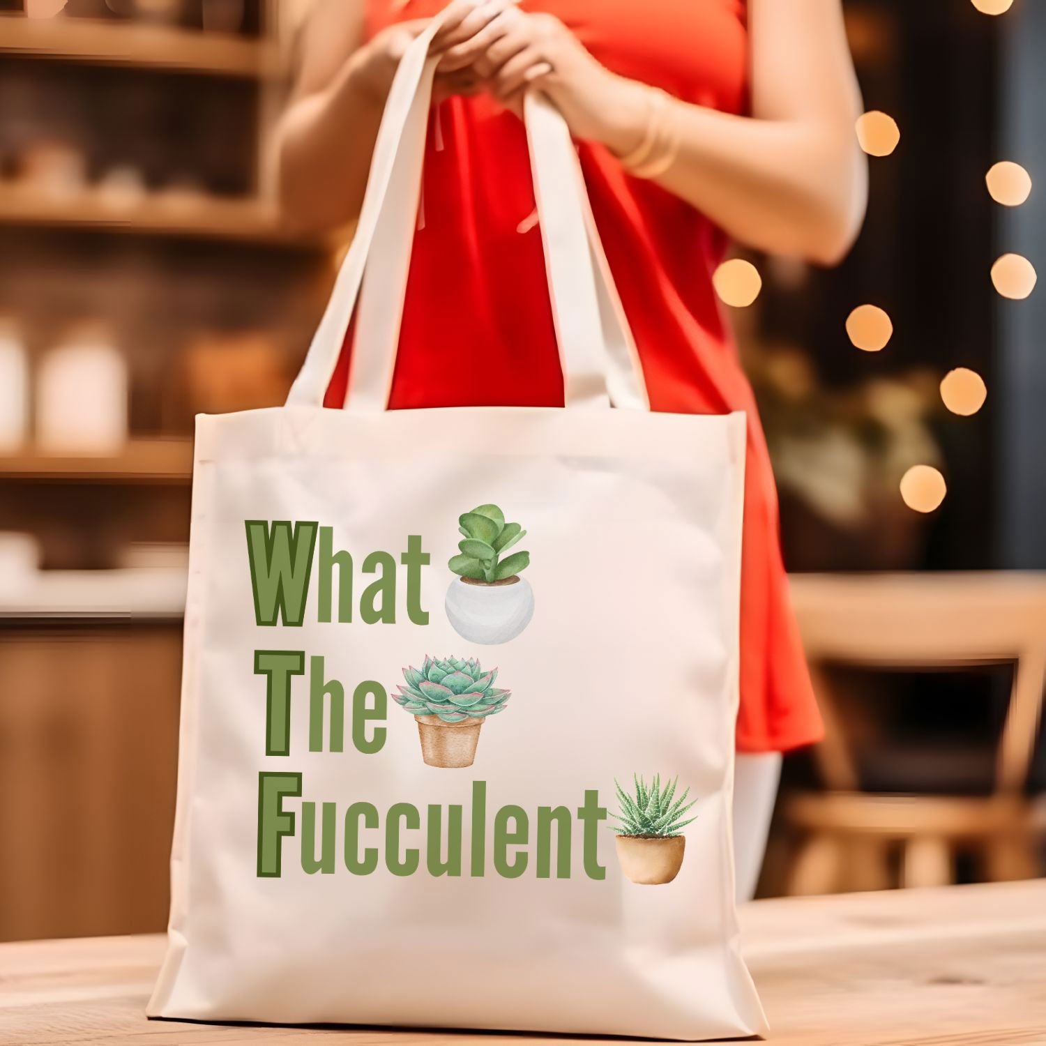 Funny Cotton Tote Bag - What The Fucculent - Gardening Pun Bags Printify