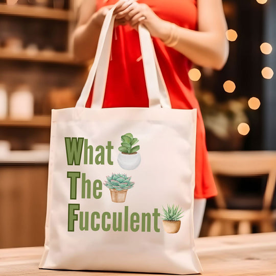 Funny Cotton Tote Bag - What The Fucculent - Gardening Pun Bags Printify