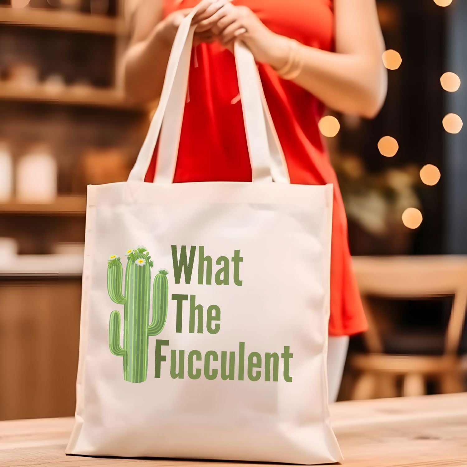 "What The Fucculent" Cactus Tote Bag Bags Printify