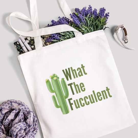 "What The Fucculent" Cactus Tote Bag Bags Printify
