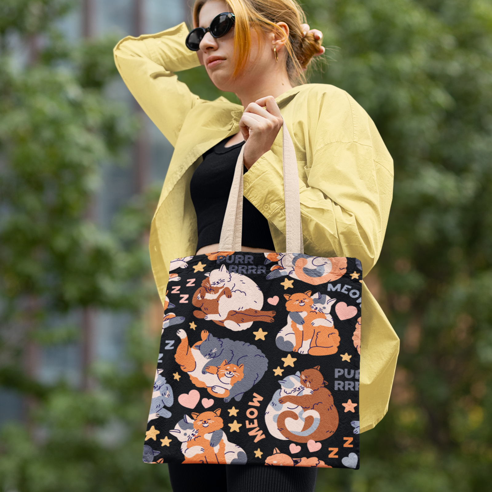 Sweet Cartoon Cats Tote Bag Bags Printify
