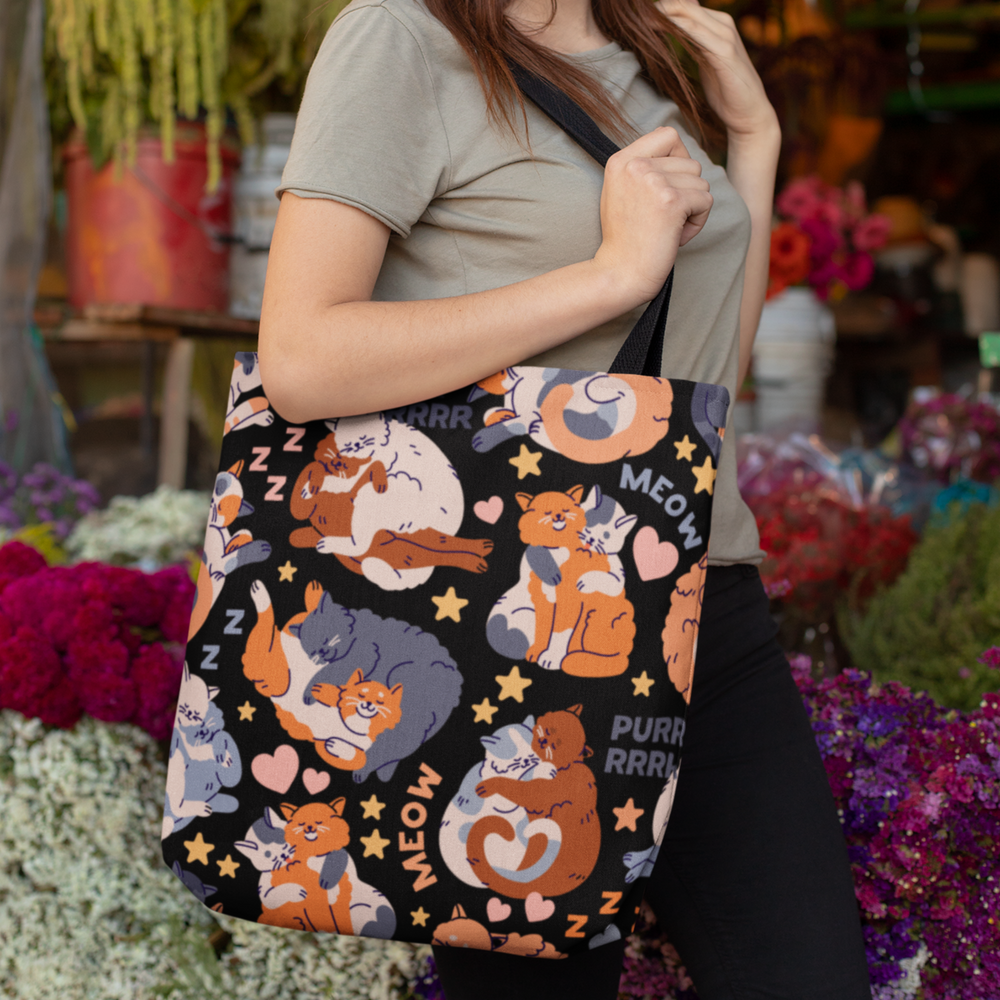 Sweet Cartoon Cats Tote Bag Bags Printify