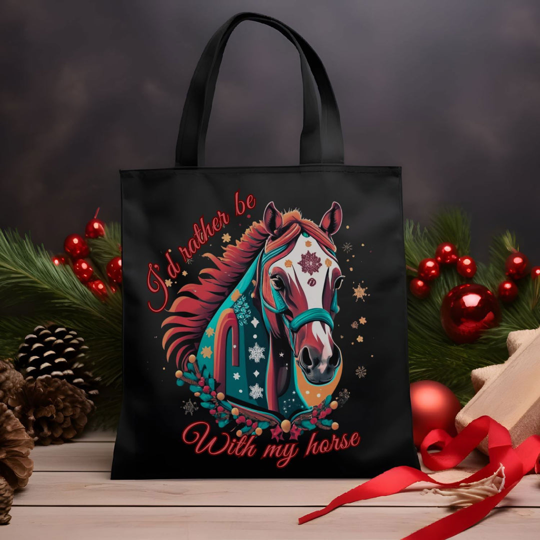 I'd Rather Be With My Horse Christmas Tote Bag Accessories Printify