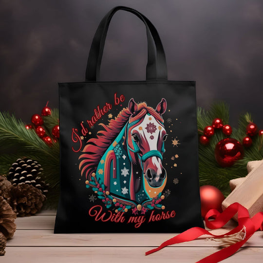 I'd Rather Be With My Horse Christmas Tote Bag Accessories Printify