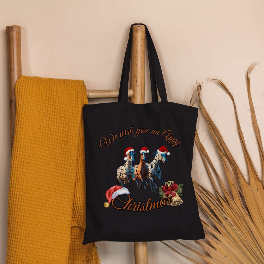 Christmas Tote Bag - Woven Tote Bag with Festive Appaloosa Horses Bags Printify