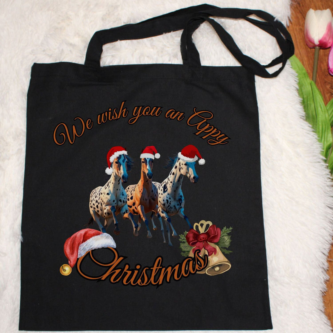 Christmas Tote Bag - Woven Tote Bag with Festive Appaloosa Horses Bags Printify