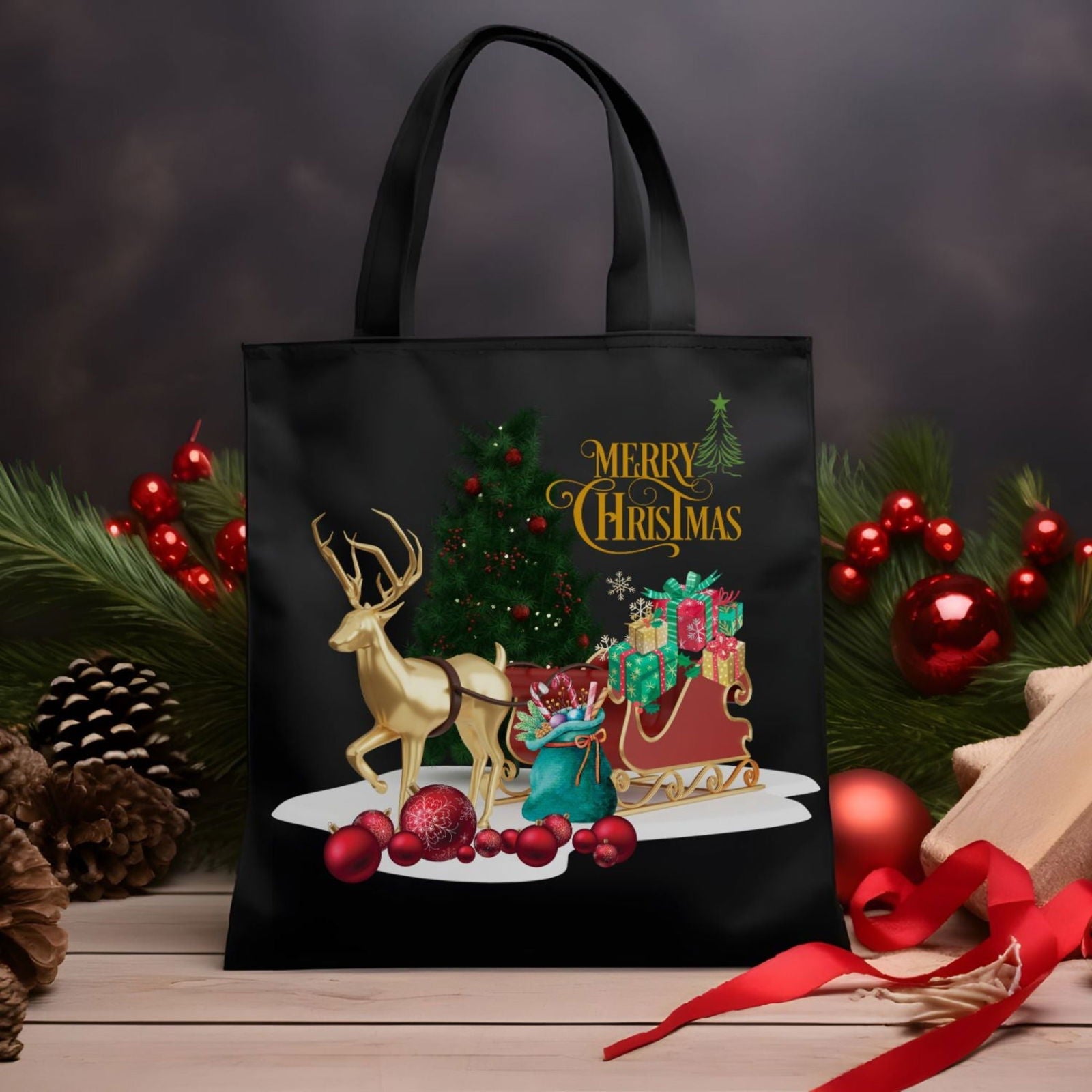 Gold-Tone Christmas Canvas Tote Bag Accessories Printify