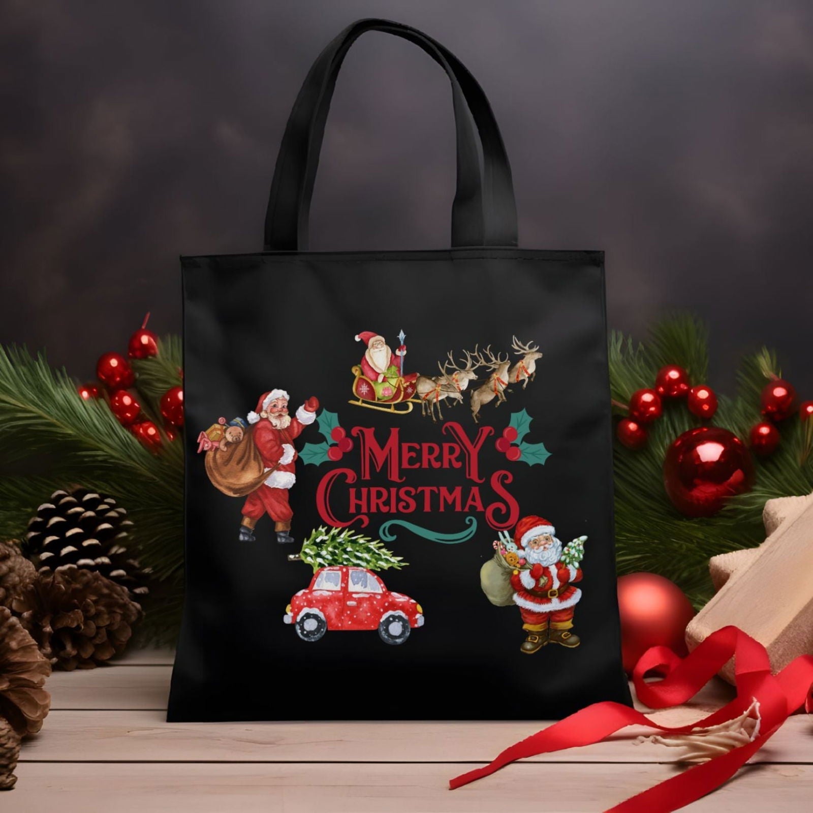 Vintage Style Christmas Canvas Tote Bag Accessories Printify