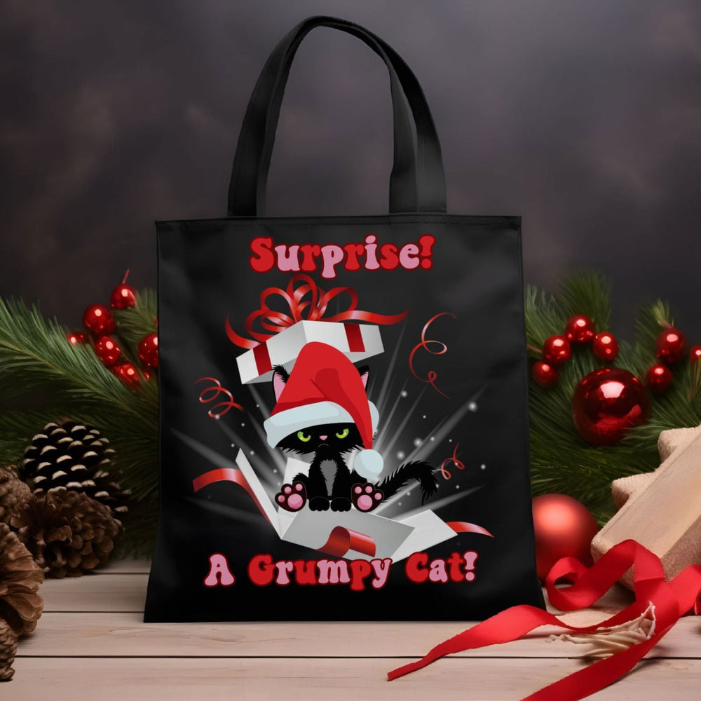 Canvas Tote Bag Grumpy Cat Christmas Surprise Accessories Printify