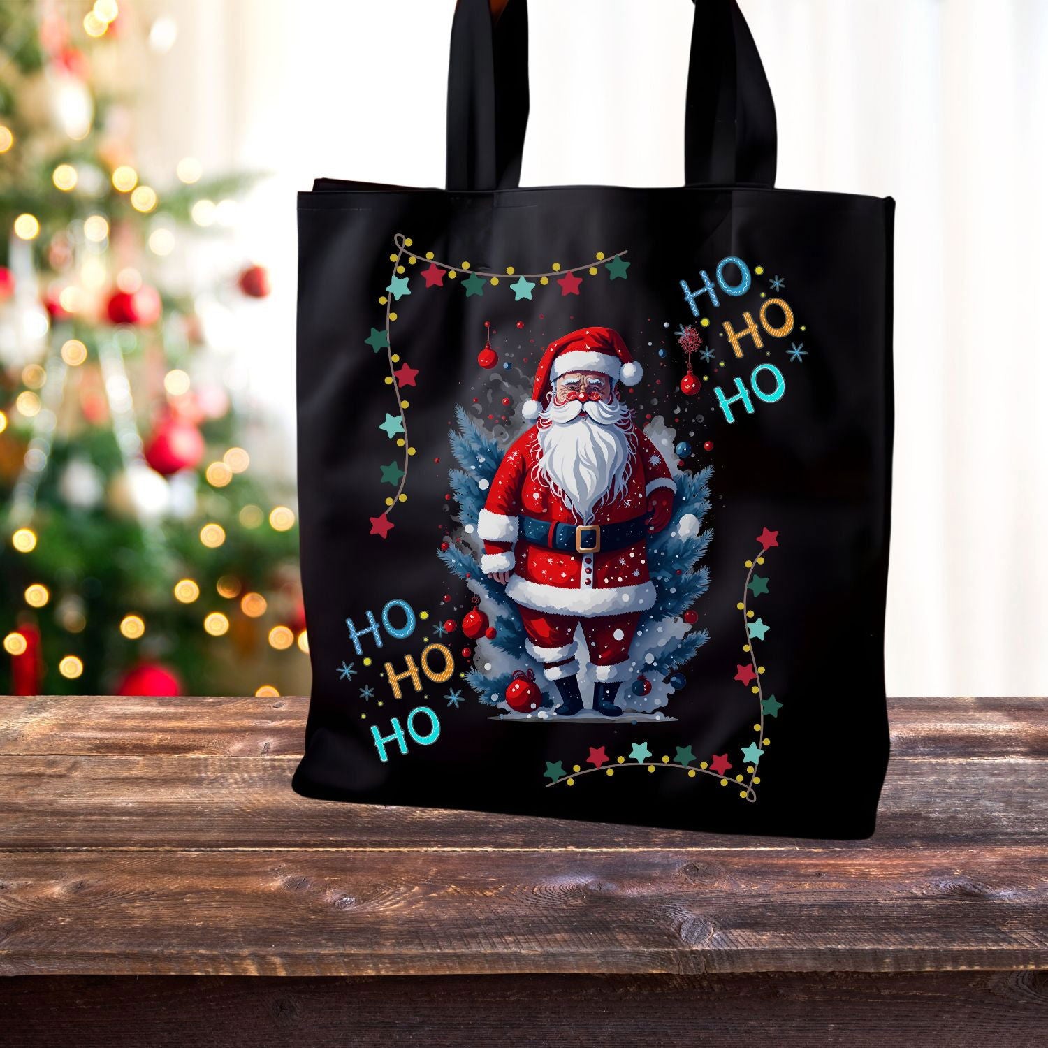Ho Ho Ho Santa Claus Canvas Tote Bag Accessories Printify