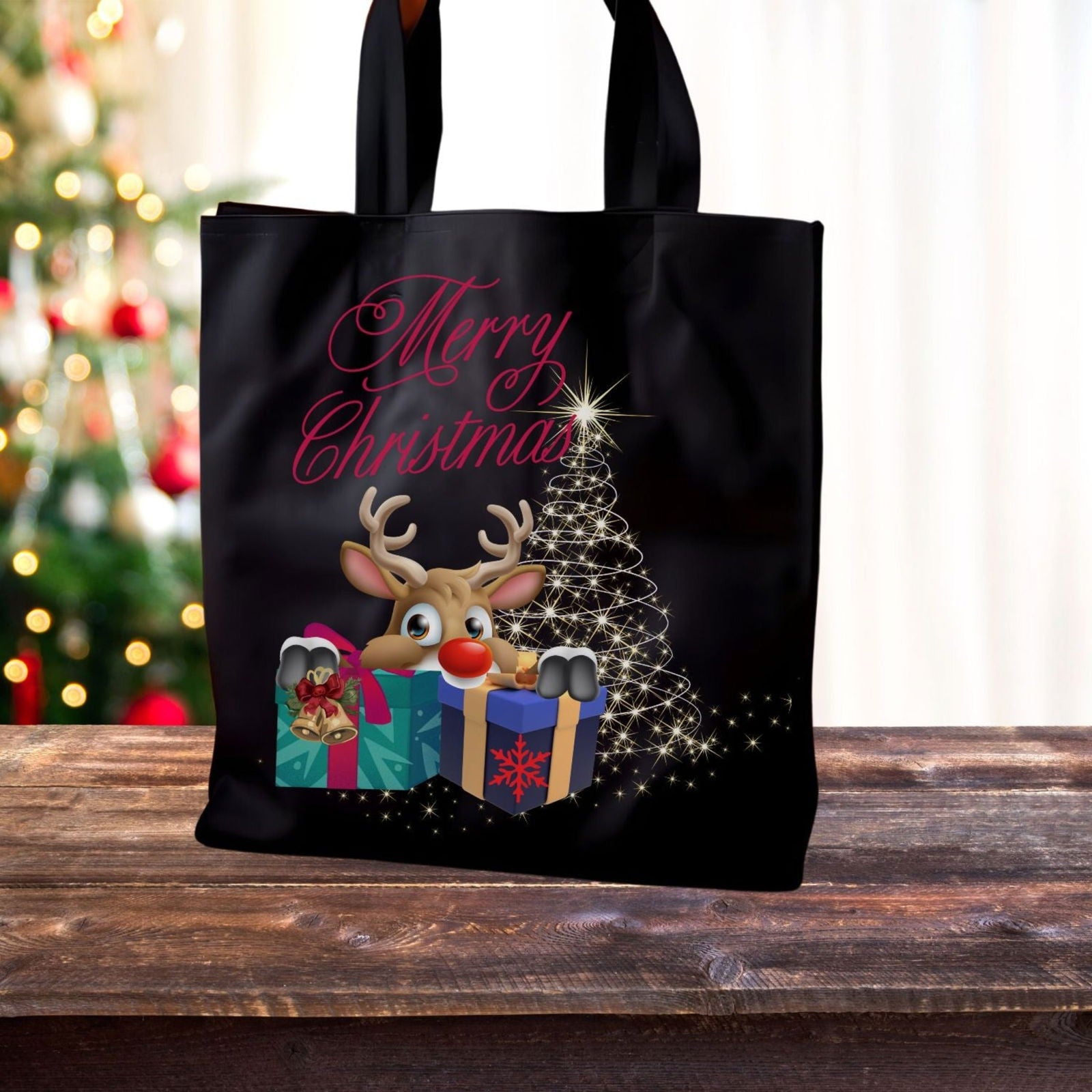 Christmas Reindeer Canvas Tote Bag Accessories Printify