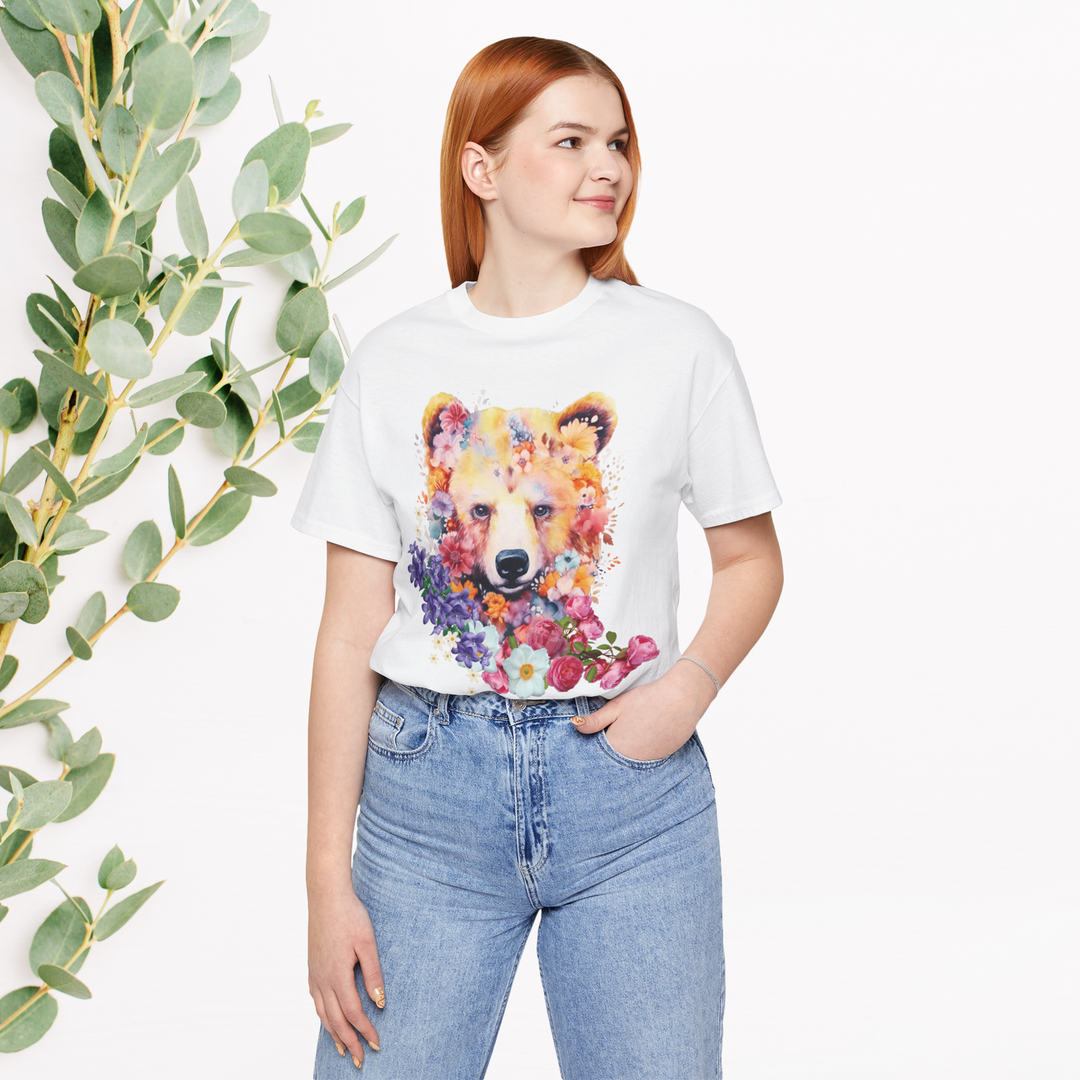 Floral Bear Face Nature-Inspired Tee T-Shirt Printify
