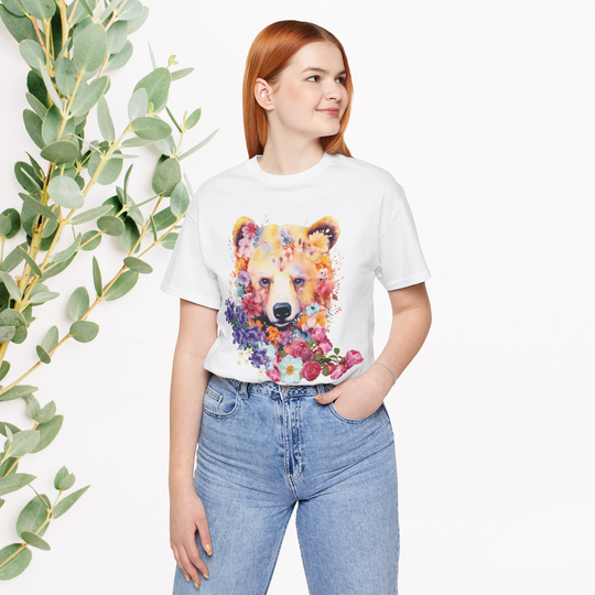 Floral Bear Face Nature-Inspired Tee T-Shirt Printify