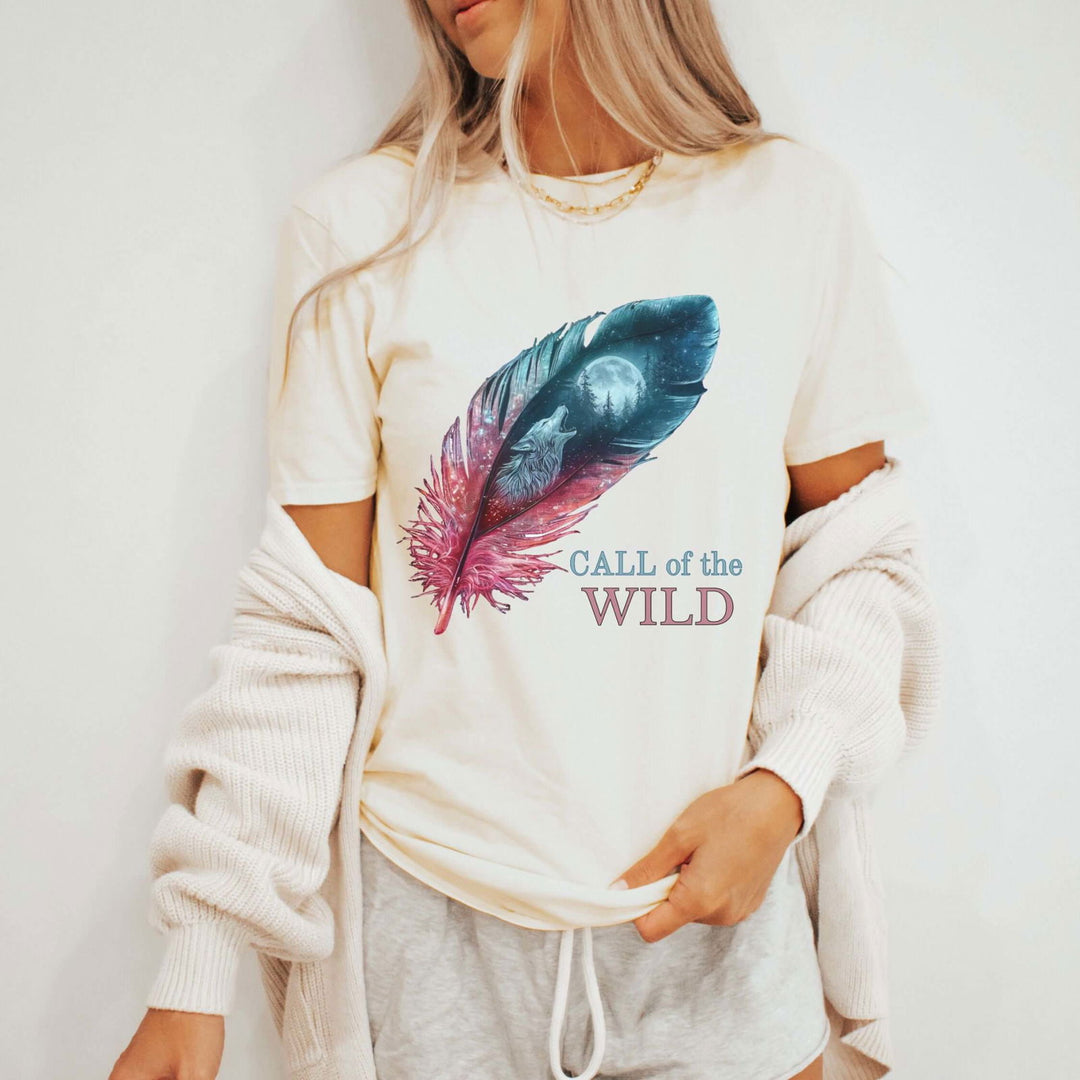 Feather Wolf Unisex T-Shirt - CALL of the WILD Graphic Tee T-Shirt Printify