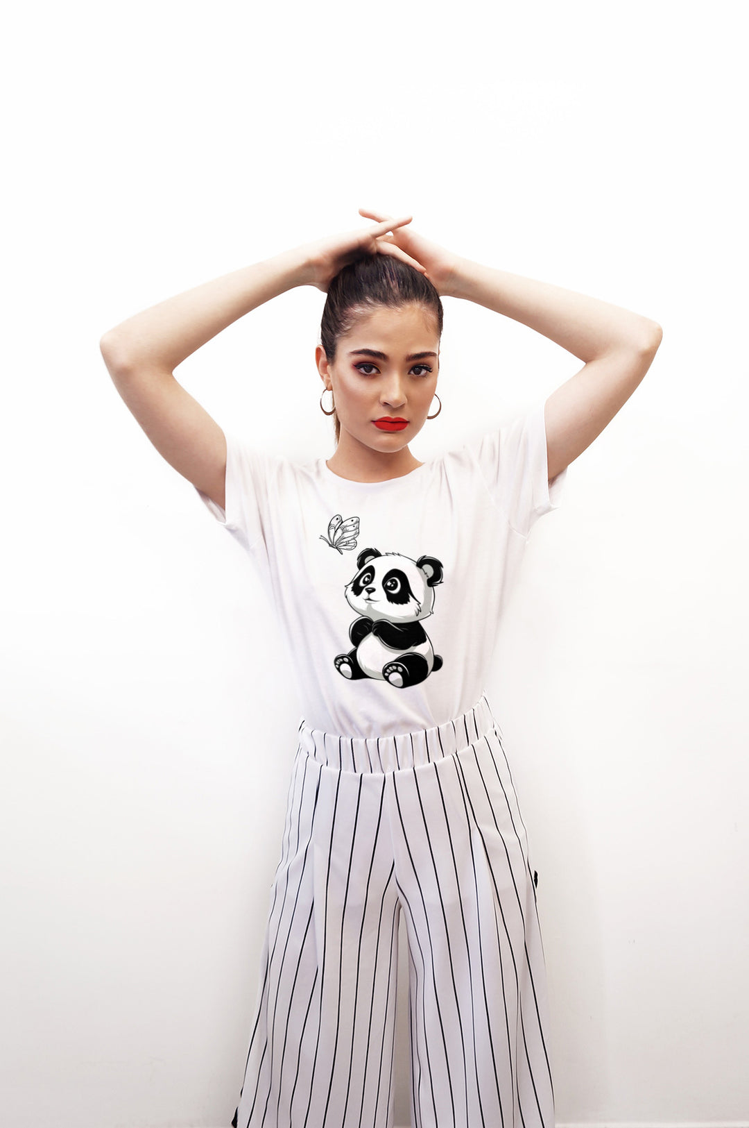 Adorable Panda & Butterfly Tee T-Shirt Printify