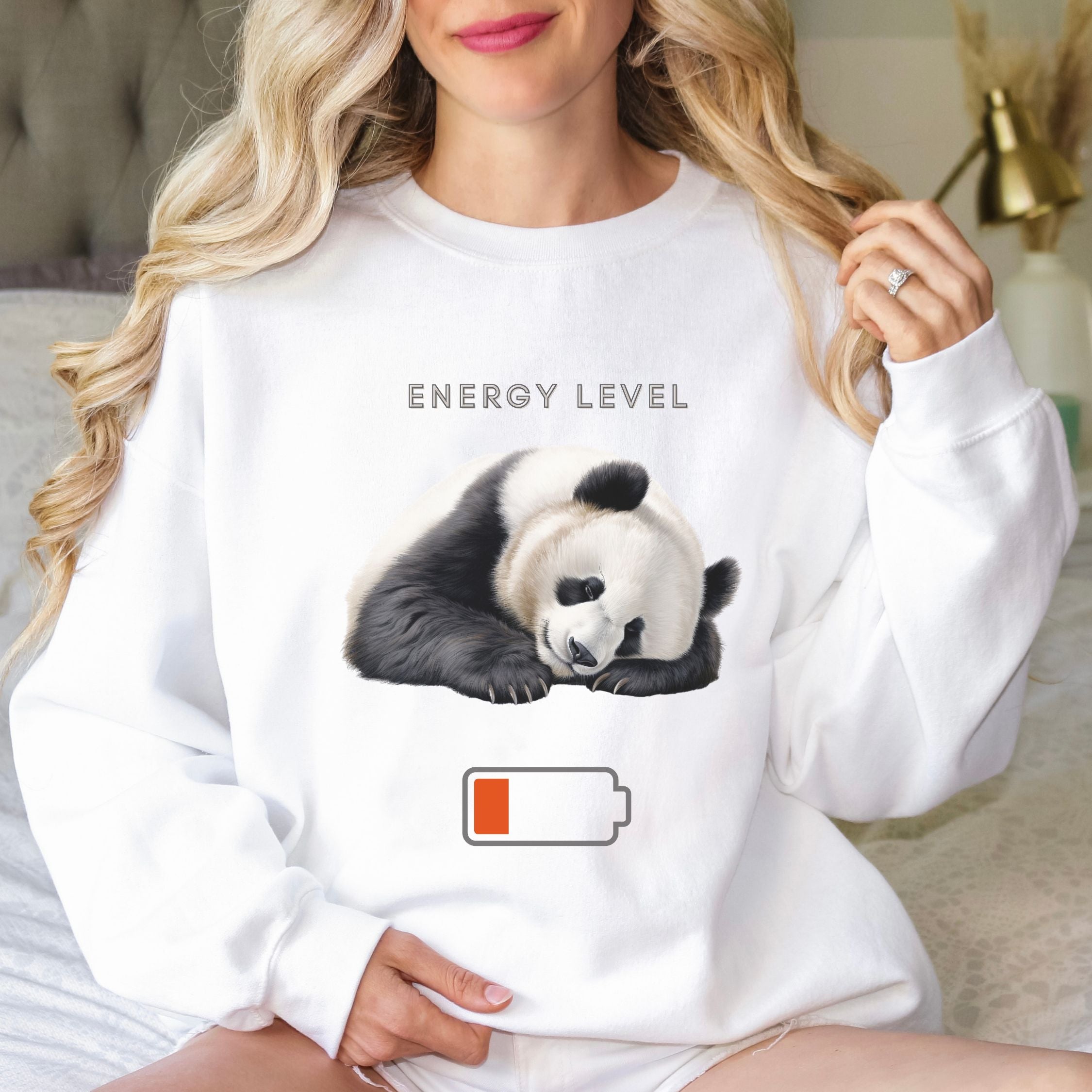 Energy Level Zero Panda Crewneck Sweatshirt Sweatshirt Printify L White