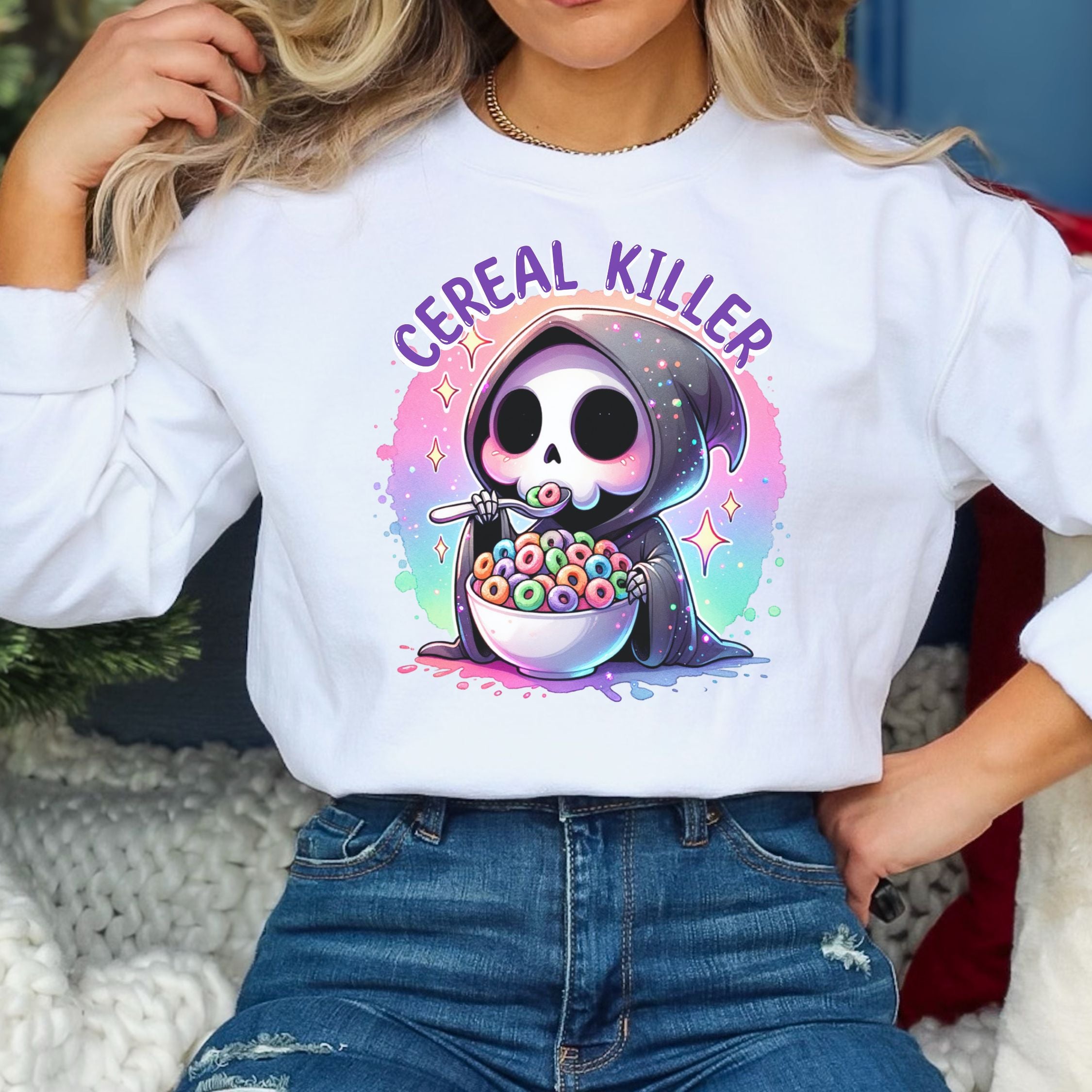 Cereal Killer Reaper: Vintage Halloween Sweatshirt Sweatshirt Printify