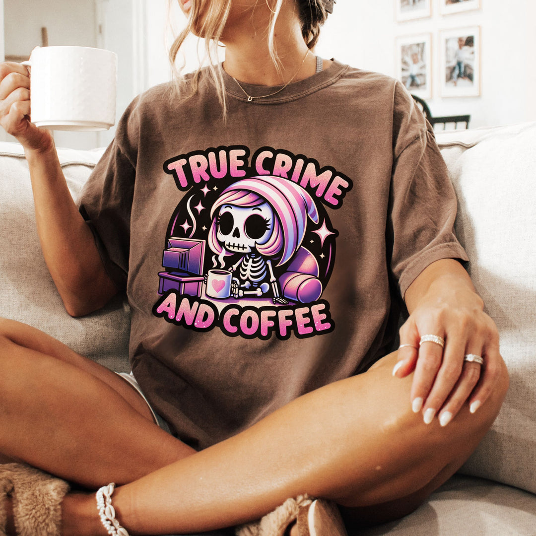 True Crime and Coffee: Skeleton Sweatshirt Sweatshirt Printify L Dark Chocolate