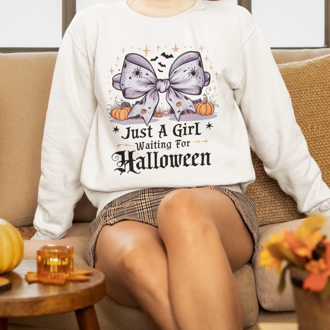 Just A Girl Waiting For Halloween Sweatshirt Sweatshirt Printify
